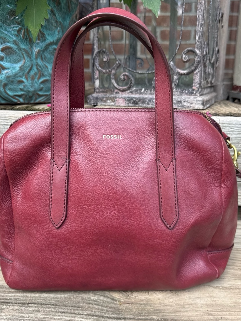 Fossil Women's Wine Red Leather Satchel